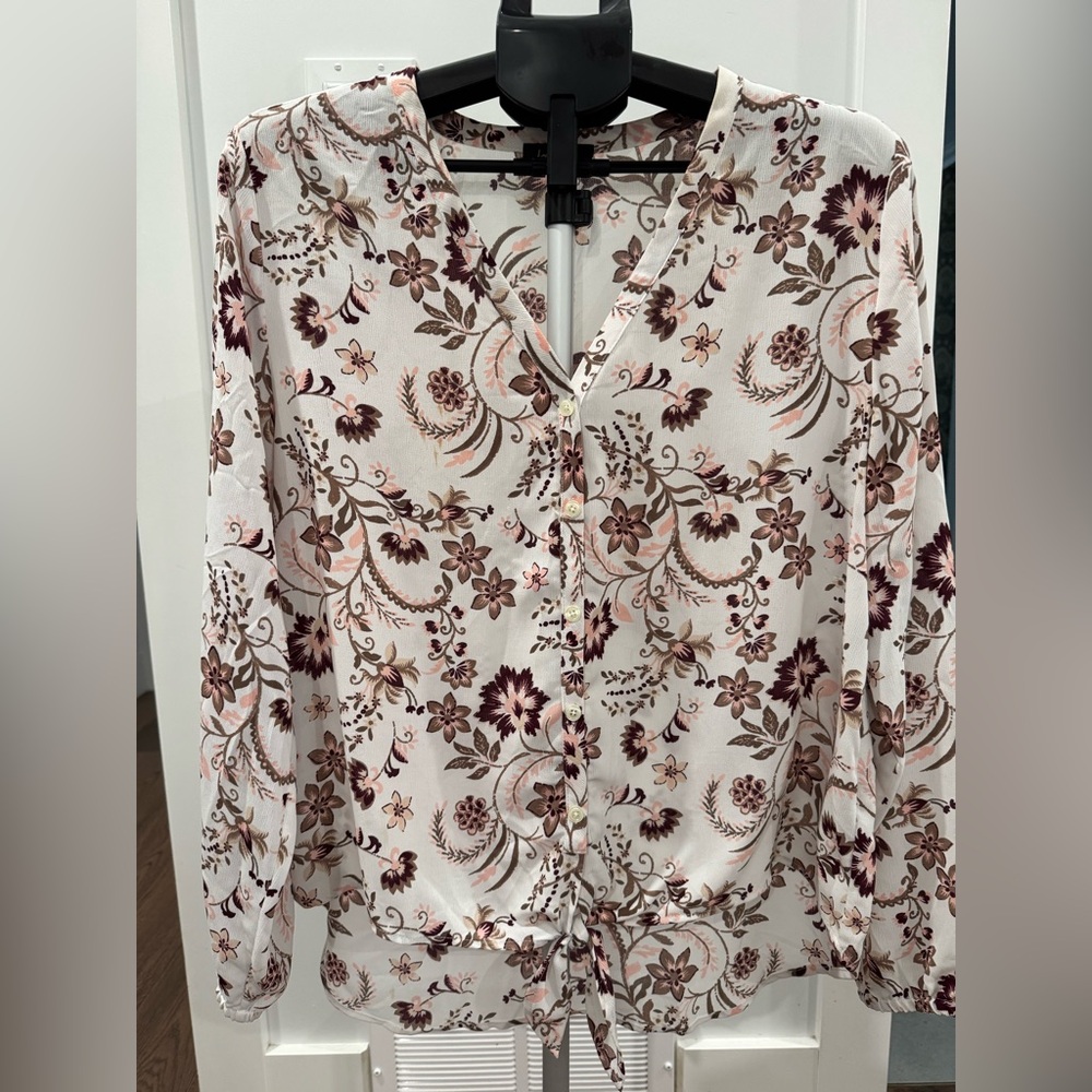 Lord & Taylor Floral Blouse - Cream and Burgundy